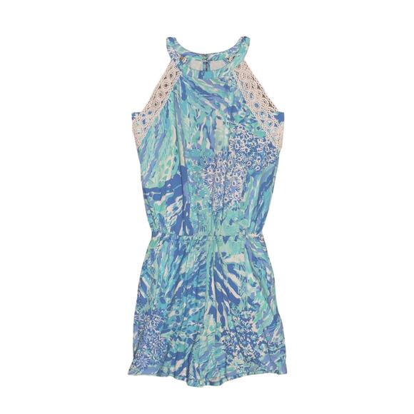 LILLY PULITZER $138 Lace Trim Lala Romper‎ in Hey Hey Soleil Blue Haven XXS - Picture 2 of 3